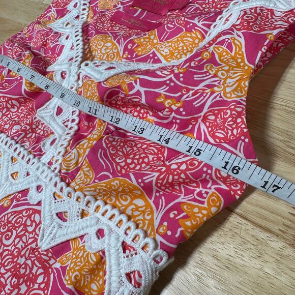 Lilly Pulitzer Jubilee Catherine Bell Lace Trim Tropical Print Size 2 EUC Pink - Picture 6 of 8